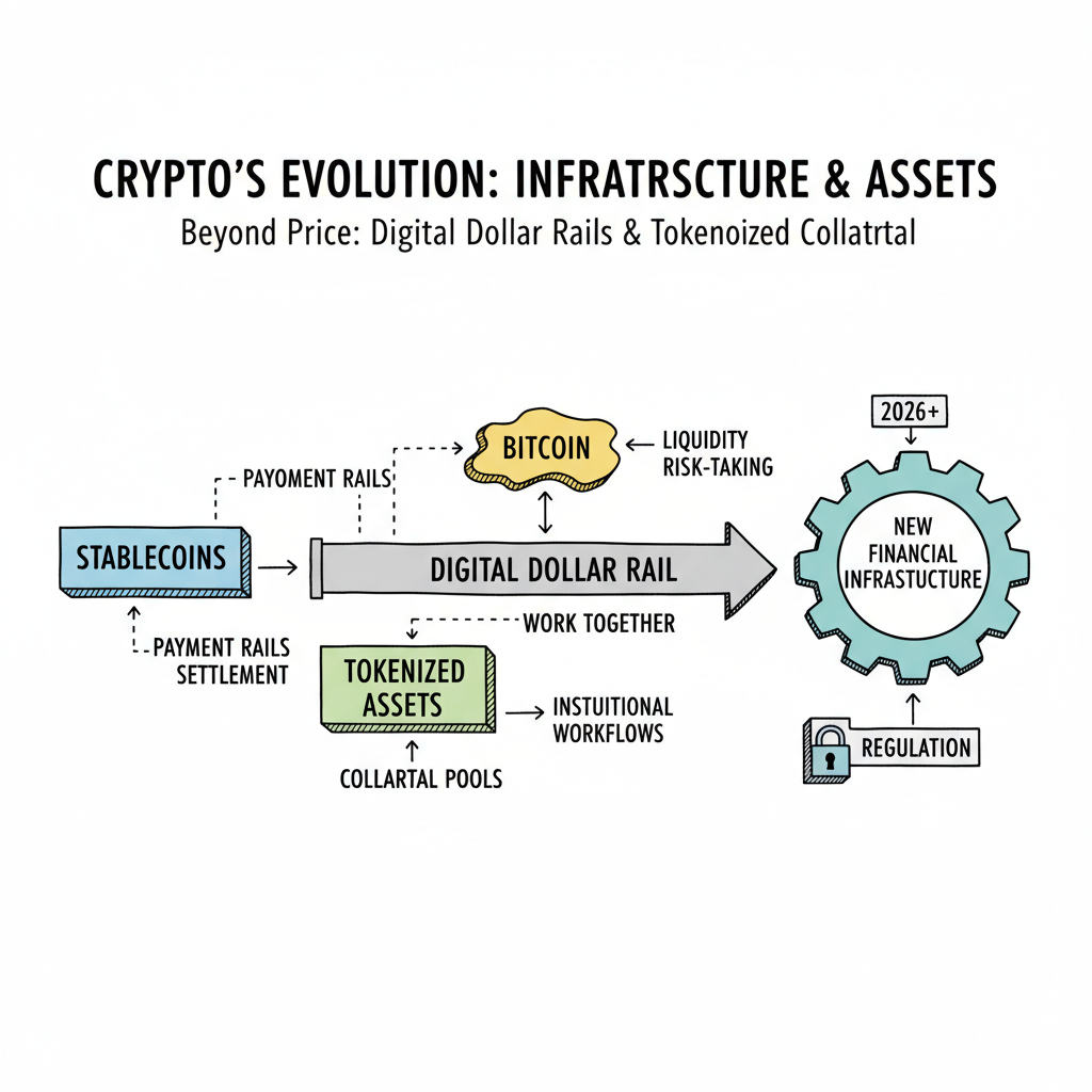 2026년 크립토의 본게임은 ‘코인 가격’이 아니라 디지털 달러 레일과 토큰화 담보다
