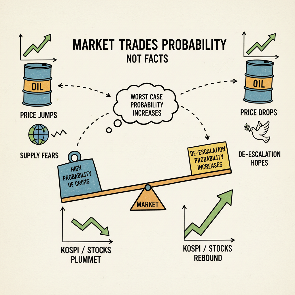유가 급등·급락과 코스피 급반등은 모순이 아니다: 시장이 전쟁 ‘사실’보다 ‘확률’을 거래하는 법