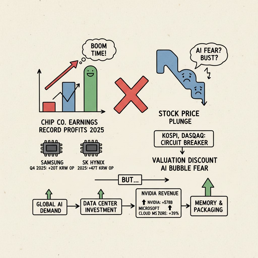 실적은 최고치인데 왜 삼전닉스는 맞고 있을까: 밸류에이션 디스카운트와 AI 공포의 구조