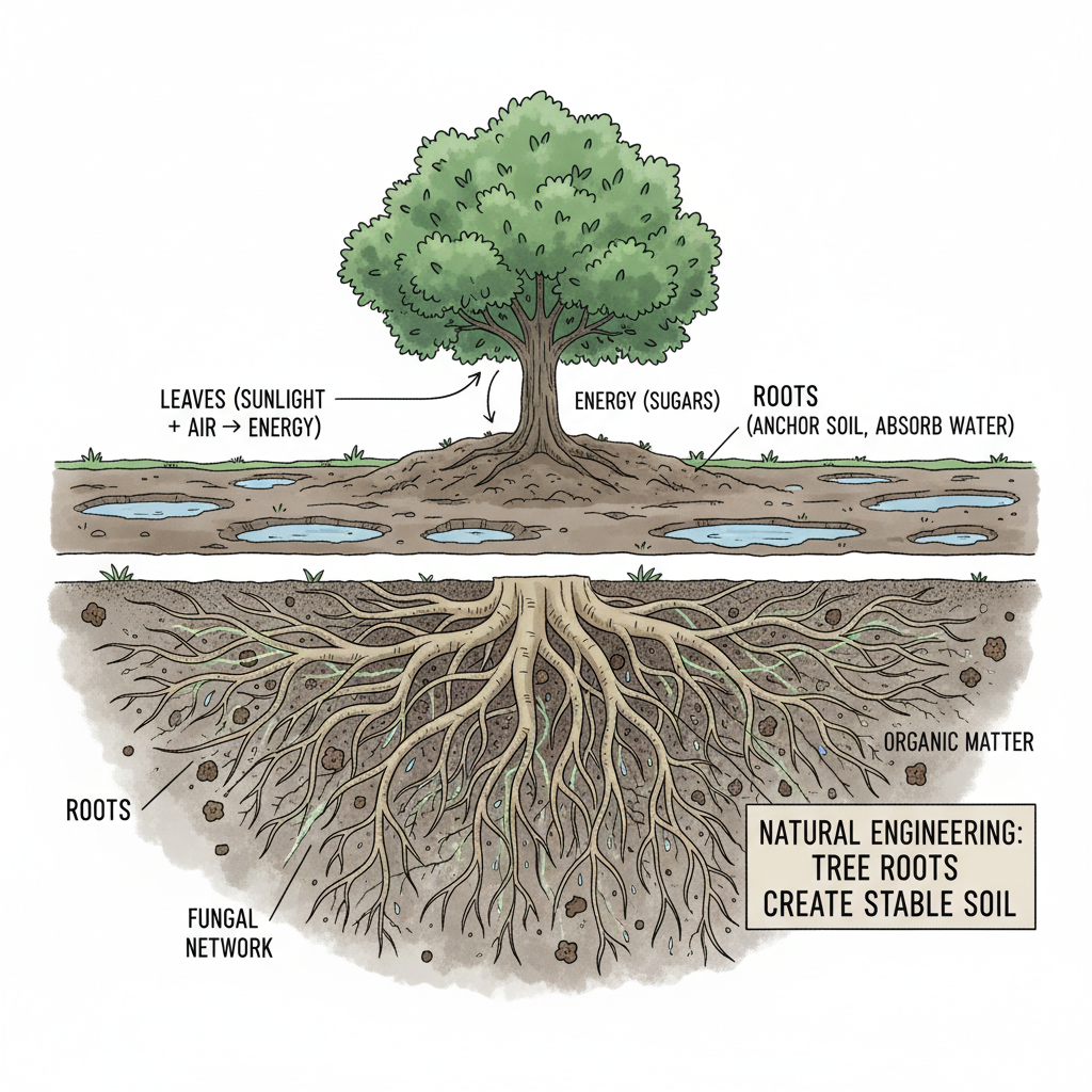 나무 주변엔 왜 구멍이 잘 안 생길까: 땅 위와 땅속이 함께 만든 자연 공법